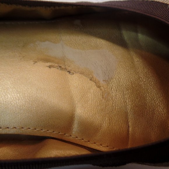Coach Chelsey Signature Logo Fabric Brown Leather Flats Goldtone Hardware Sz 8 - Picture 13 of 15